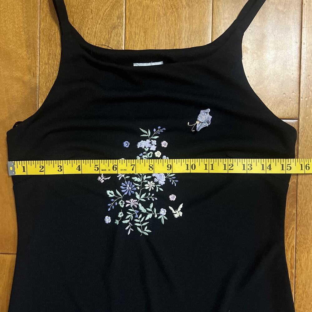 Vintage Y2K Voice Black Floral Maxi Dress Size M Whimsigoth Fairycore Slip Dress - Picture 8 of 12